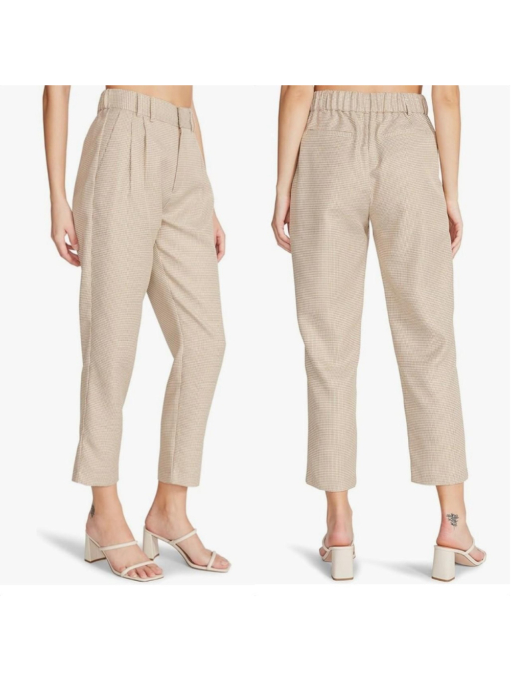 Steve Madden Janey Pleated Trousers in Khaki Houndstooth Size 2 NWT - Picture 1 of 8